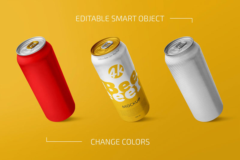 500ml Beer Can Mockup Set 4644043