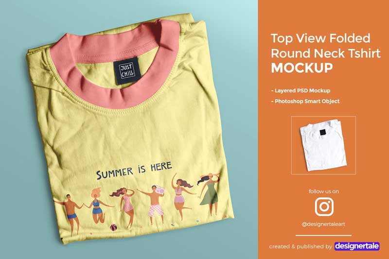 Folded Round Neck Tshirt Mockup 4457001