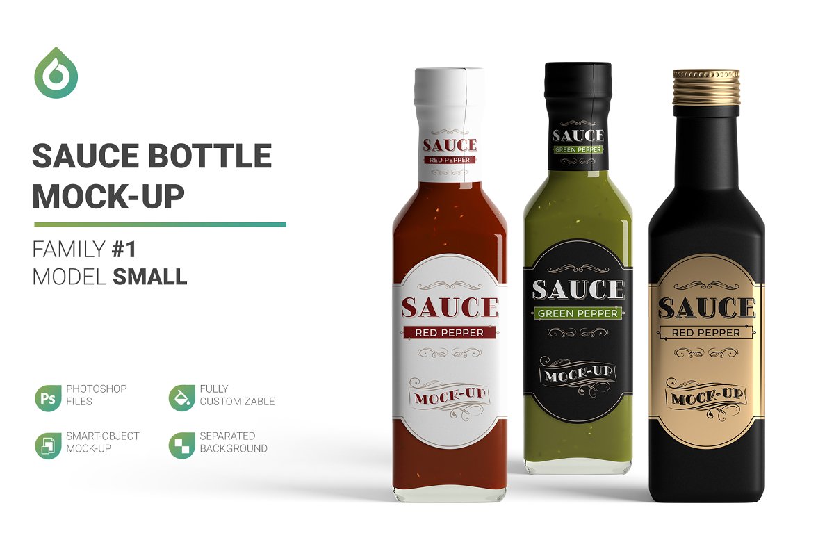 sauce jam spices bottle mockup amber green transparent glass