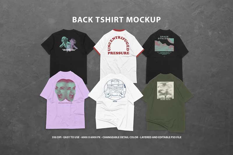 CreativeMarket 6 Realistic Back T-shirt Mockup 5810826