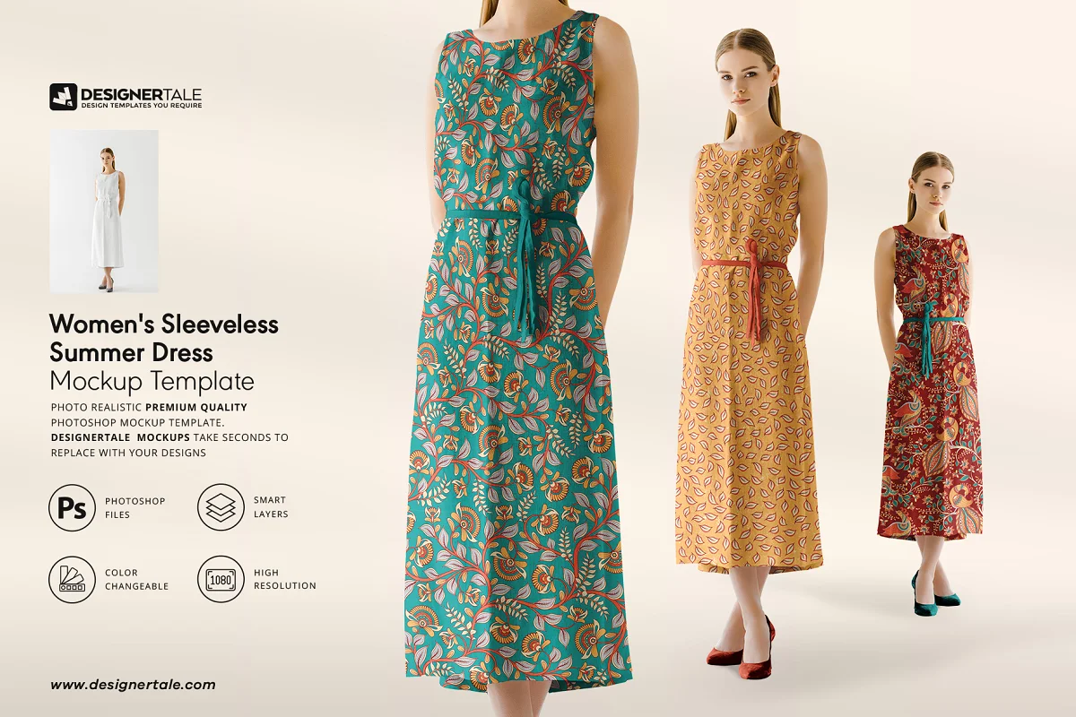 CreativeMarket - Women's Sleeveless Summer Dress Mock 4109437
