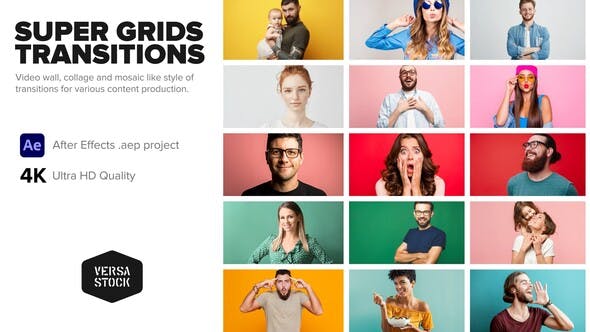 Videohive Super Grid Transitions Video Wall 4K 33516786