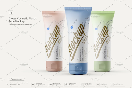 CreativeMarket - 3 Cosmetic Plastic Tube Mockup 3305999