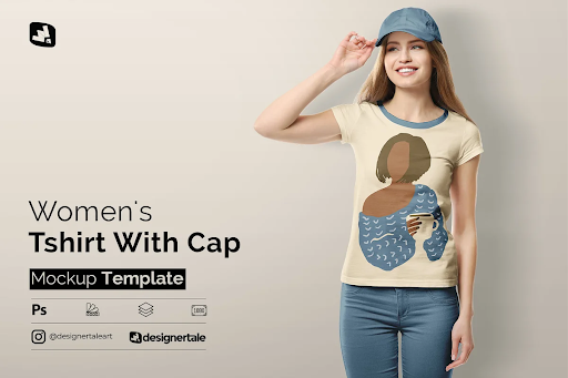 CreativeMarket - Women's Tshirt With Cap Mockup 5302964 1 CreativeMarket - Women's Tshirt With Cap Mockup 5302964