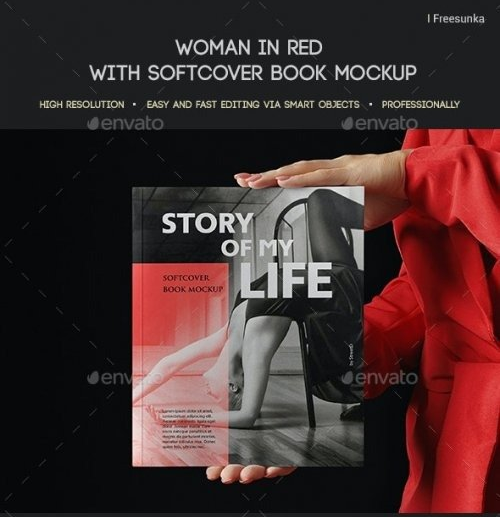 GraphicRiver - Woman In Red With Softcover Book Mockup 28915120