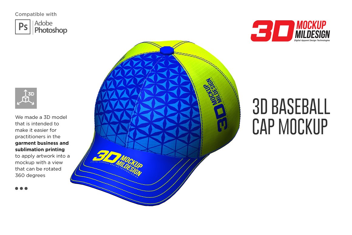 CreativeMarket - 3D Baseball Cap Mockup 5363713