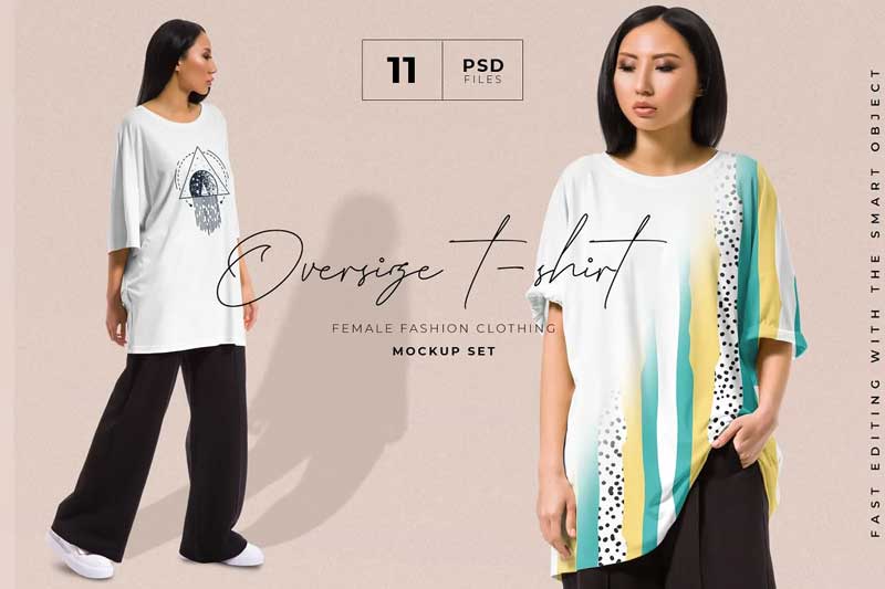 CreativeMarket - Oversize T-shirt Mockup Women Set 6039160