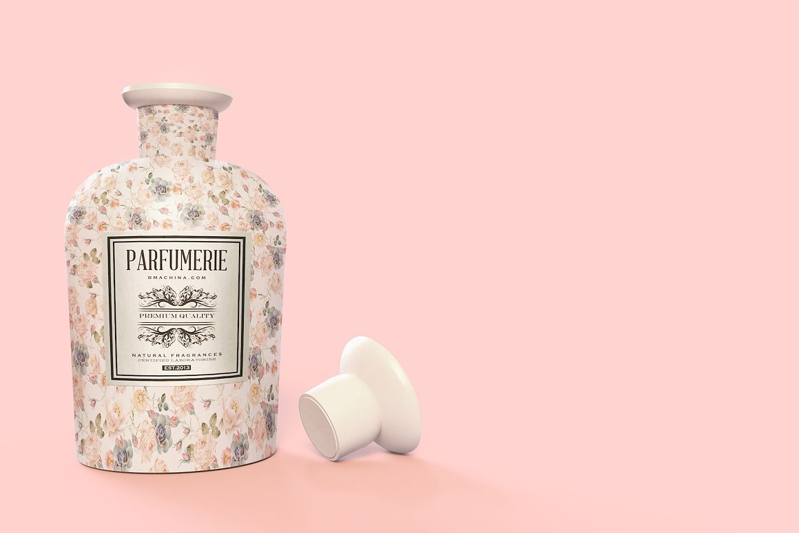 CreativeMarket - Pattern & Label Parfum Bottle Mockup 4517819