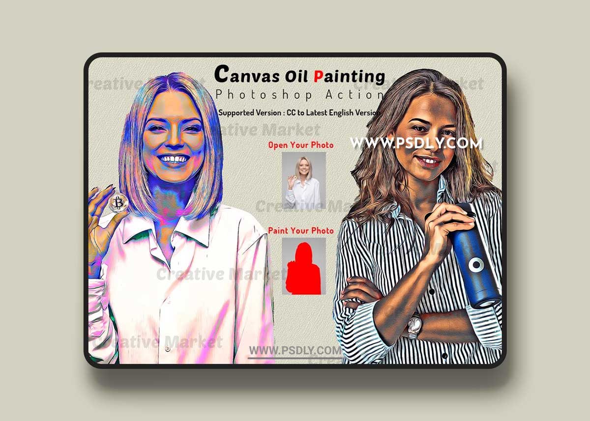 CreativeMarket - Canvas Oil Painting Photoshop Action 6481461