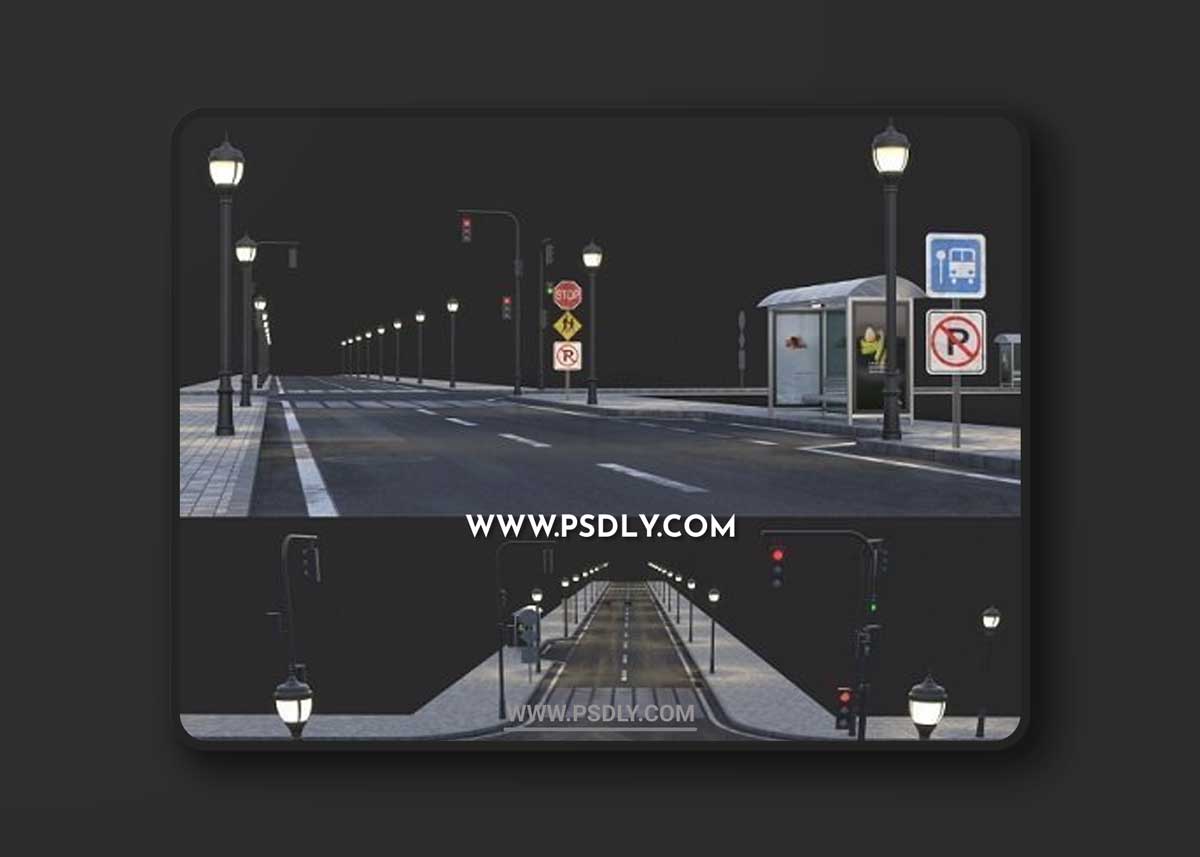 Road and busstop 3D Models