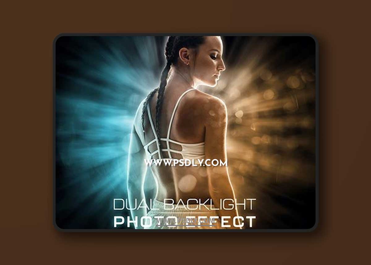 Dual Backlight Photo Effect Mockup with Two Glowing Color 442990448