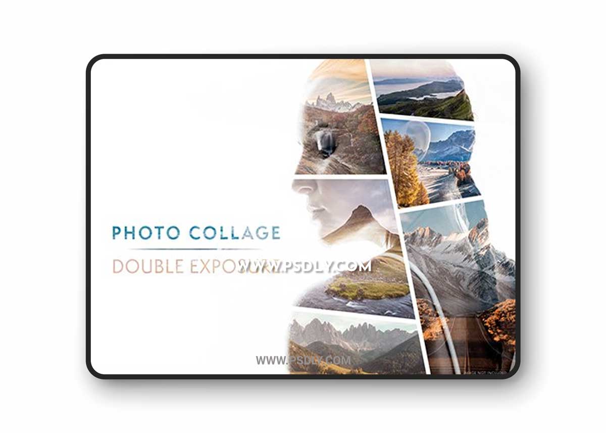 Photo collage double exposure effect mockup
