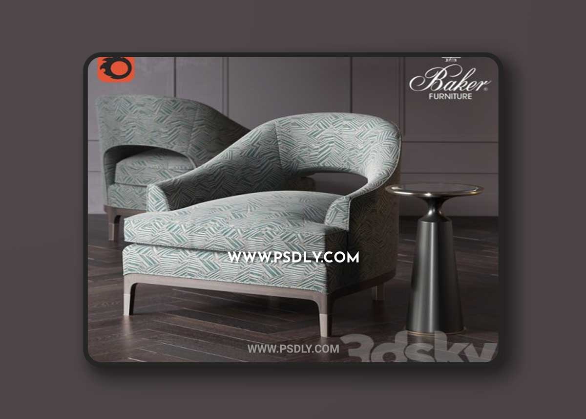 Baker Carnelian lounge chair №6180С and Baker Viridine round accent table № 3183