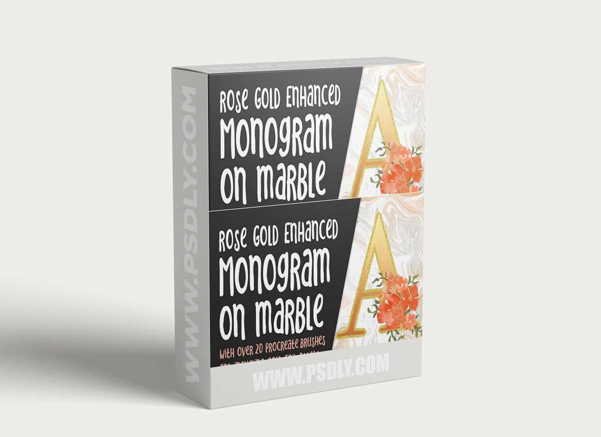 Rose Gold Enhanced Monogram on Marble with 25 Brushes and Gold and Foil Assets and Textures