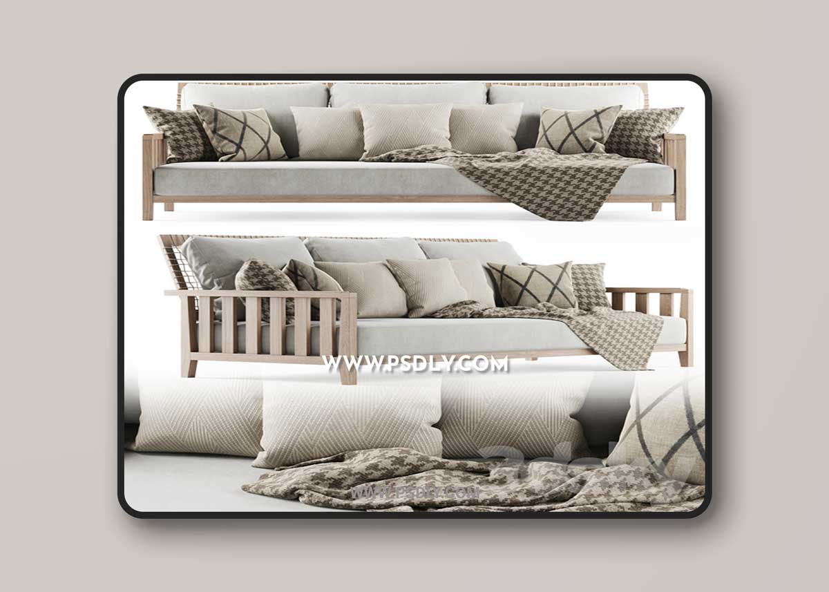 Three-seater garden sofa with plaid