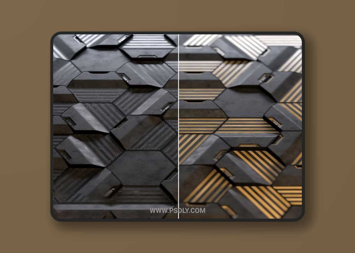 Hexagonal wall panels made of wood and concrete