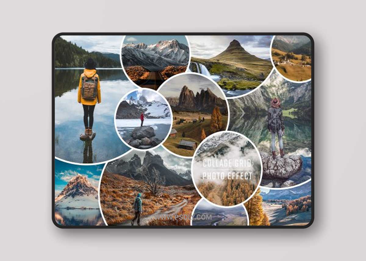 Photo Collage Circle Frame Effect Mockup 486149502
