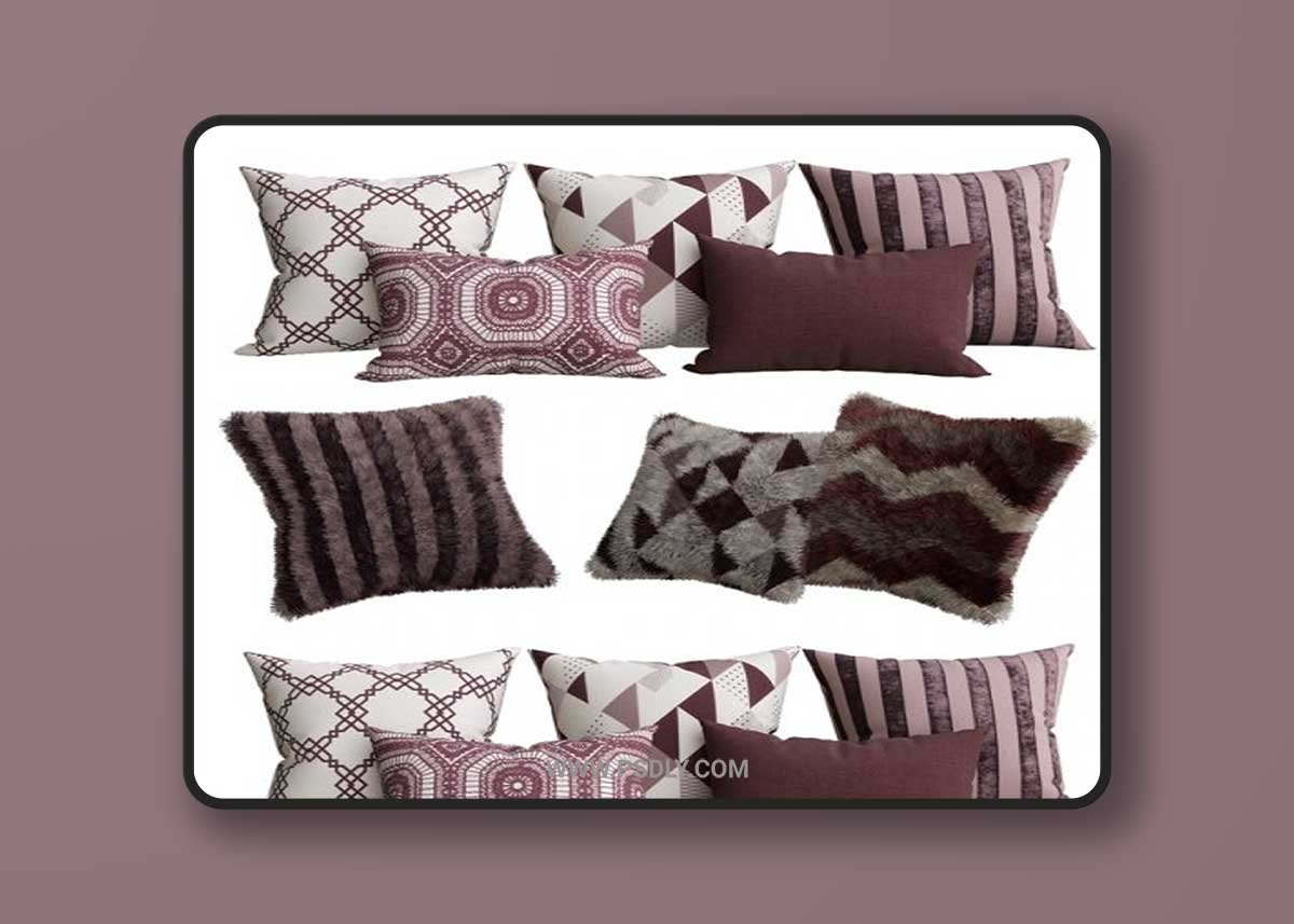 Purple collection of decorative pillows 3D Model