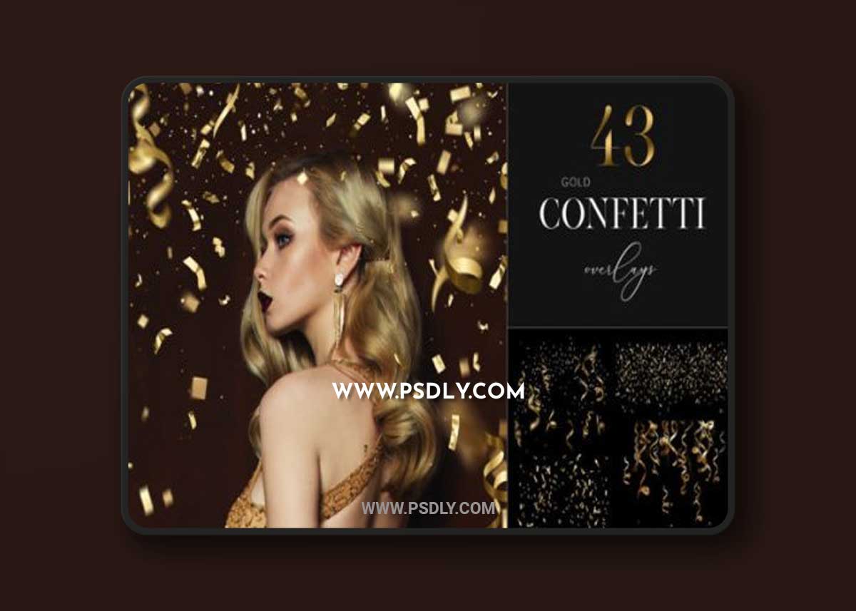 43 Gold Confetti Overlays, Metallic