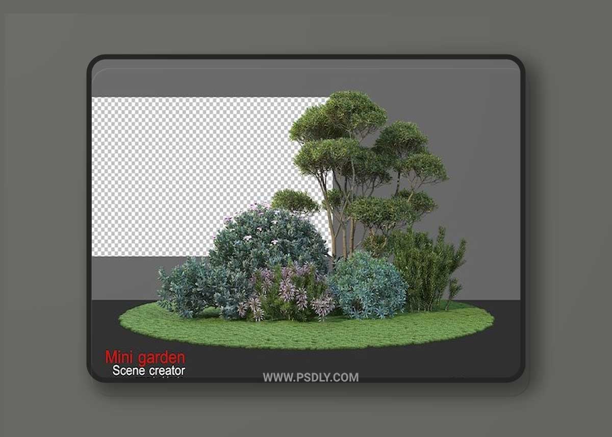 A small garden with a wide variety of trees Premium Psd