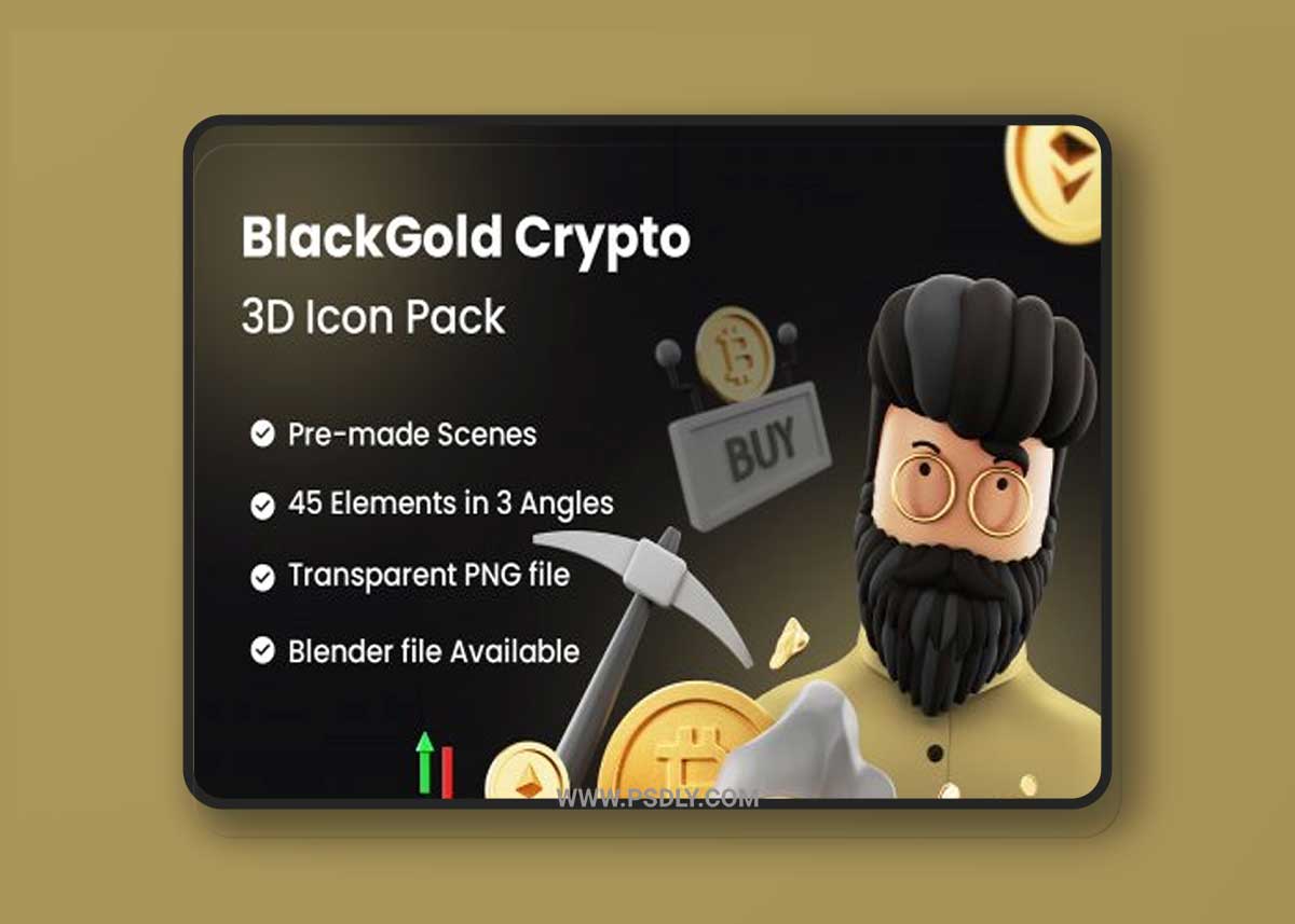BlackGold - Cryptocurrency 3D Icon Pack