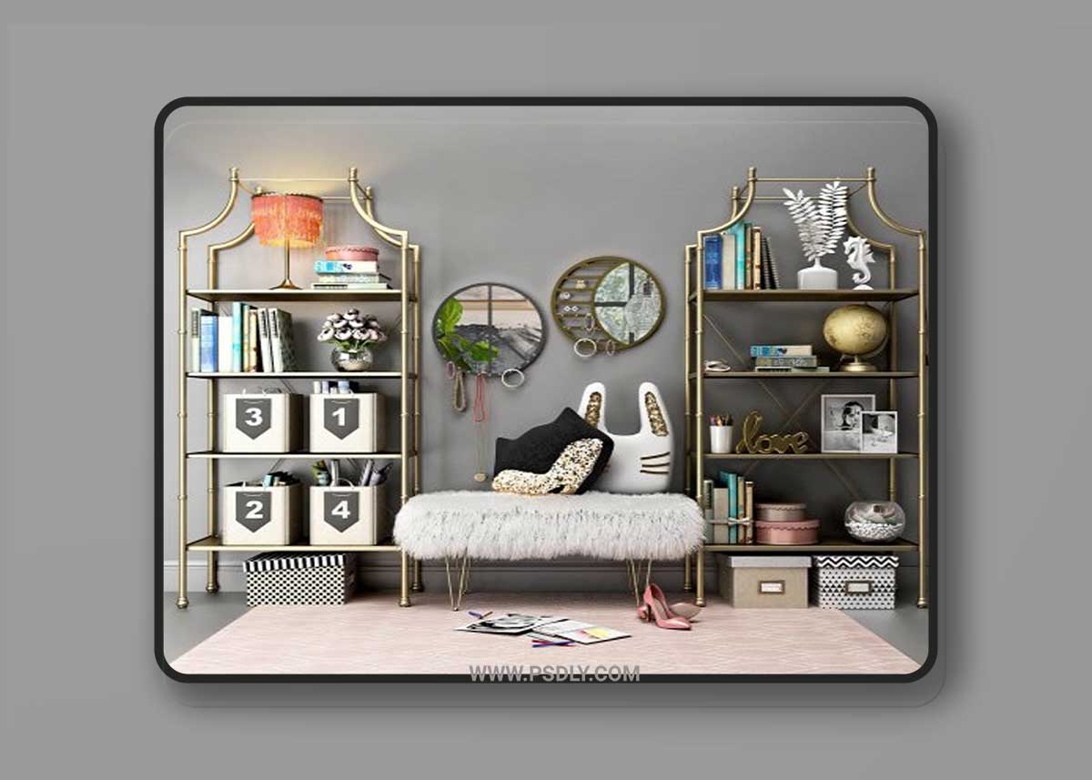 Book shelves pbteen maison with decor 3D Model