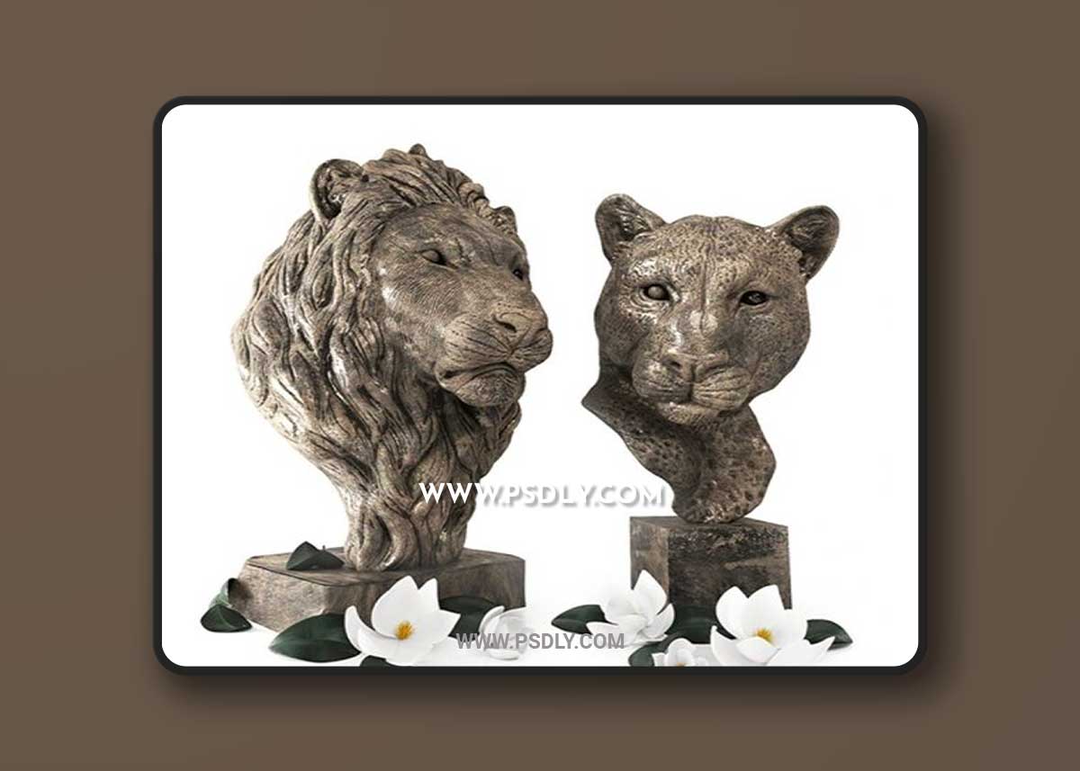 Bust of a Lion and Lioness 3D Model