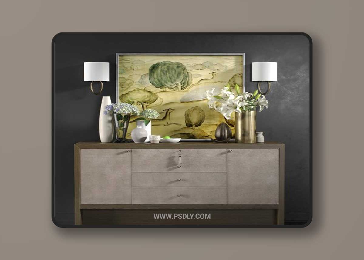 Chest of drawers Carmel Console with decor 3D Model