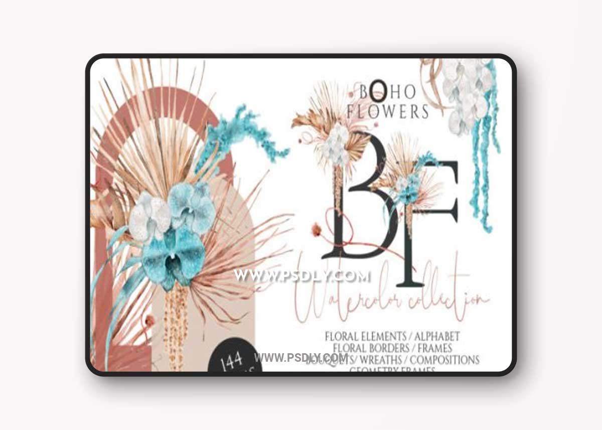 CreativeMarket - Boho Flowers Watercolor Collection 7139309