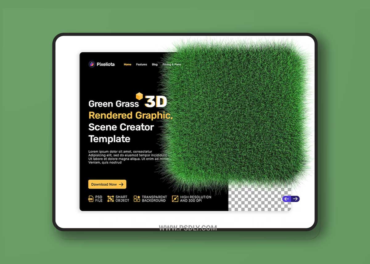 Green grass 3d rendered design Psd