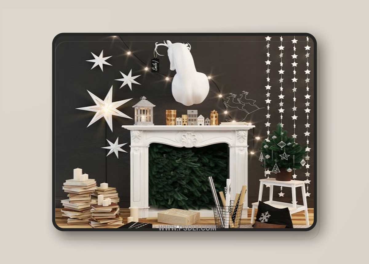 New Year's fireplace with decor 3D Model