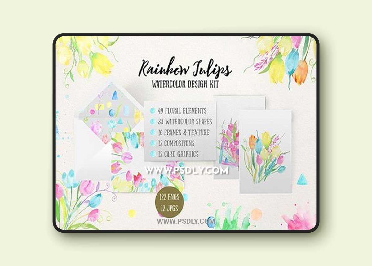 Watercolor Design Kit Rainbow Tulips