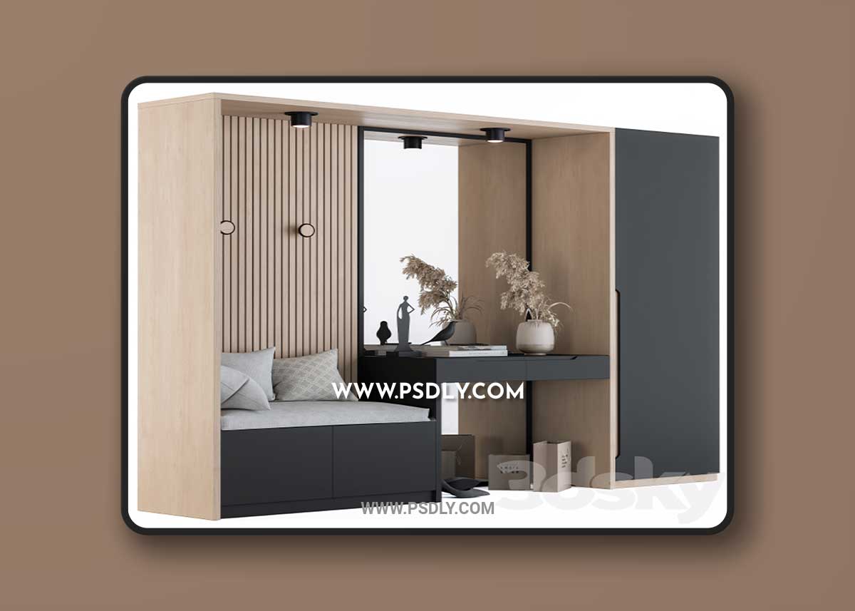 Hallway 02 – Black and Wood Set 3D Model