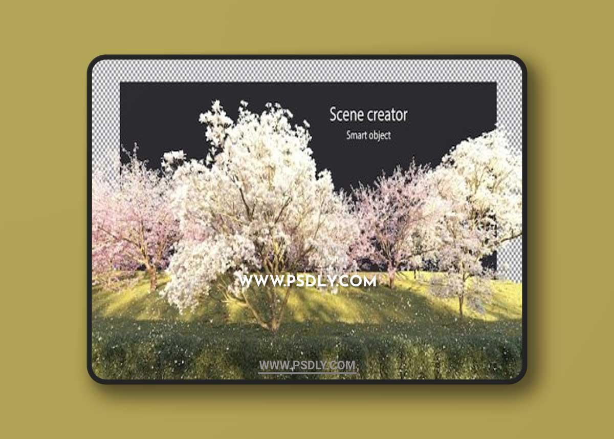 Sakura trees along a river clipping path cherry blossom trees