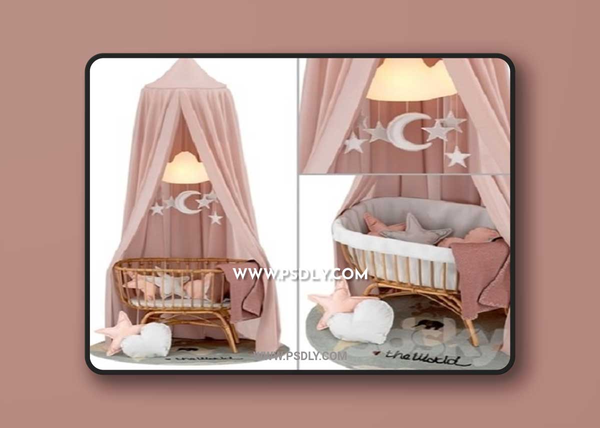 Childhome Rattan Cradle with Linen Canopy