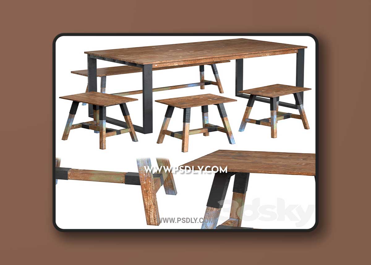 Dining table with teak array Look 180 3D Model