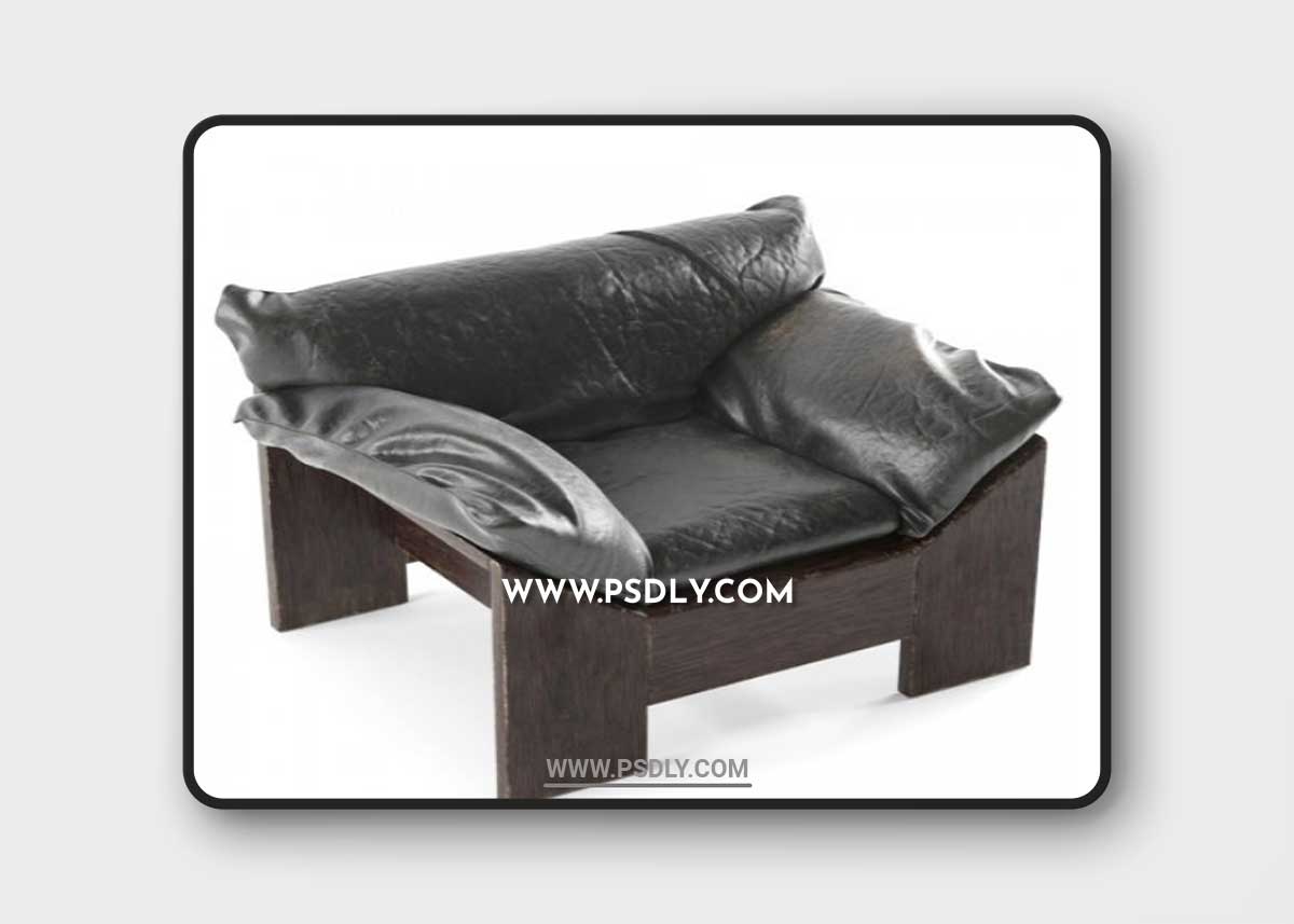 Leolux Dutch Oak Leather Chair 1970s 3D Model