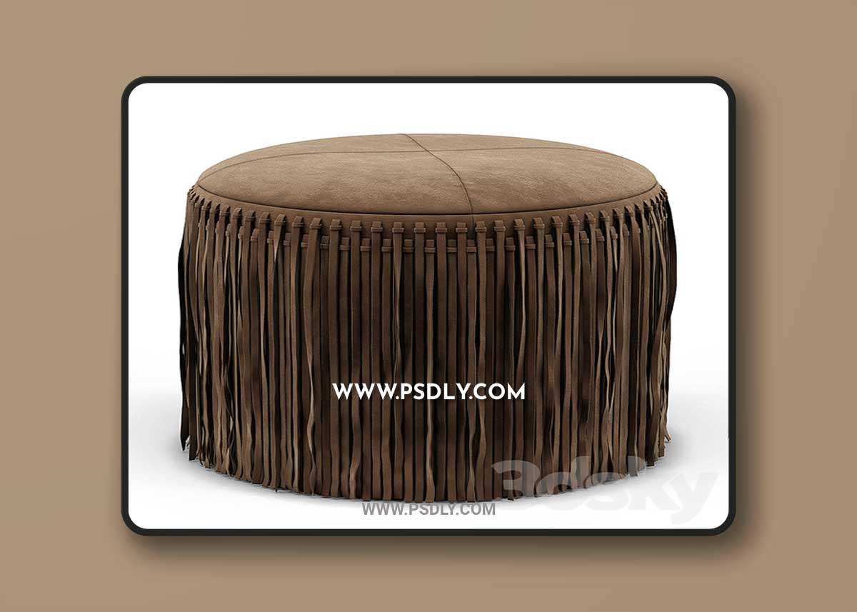 Wisteria Suede Boho Round Ottoman 3D Model