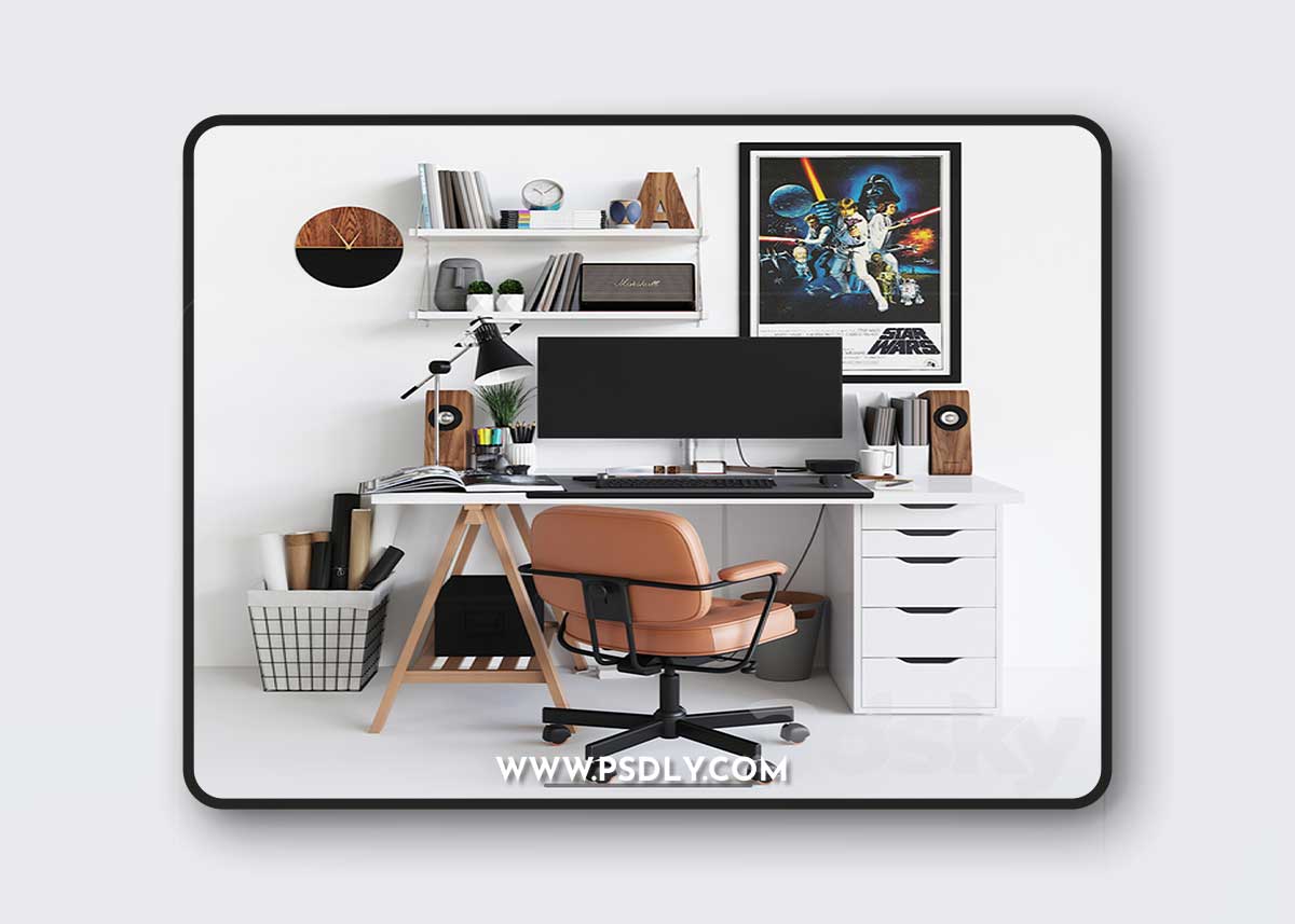 Workplace set with decor. Sk_1 3D Model