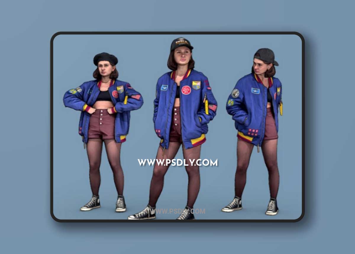 Cheeky Girl in a Blue Bomber Jacket 3D Model