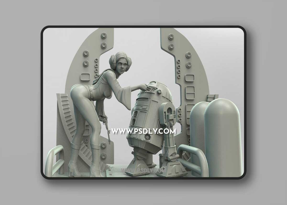 Princess Leia and R2D2 3D STL Model