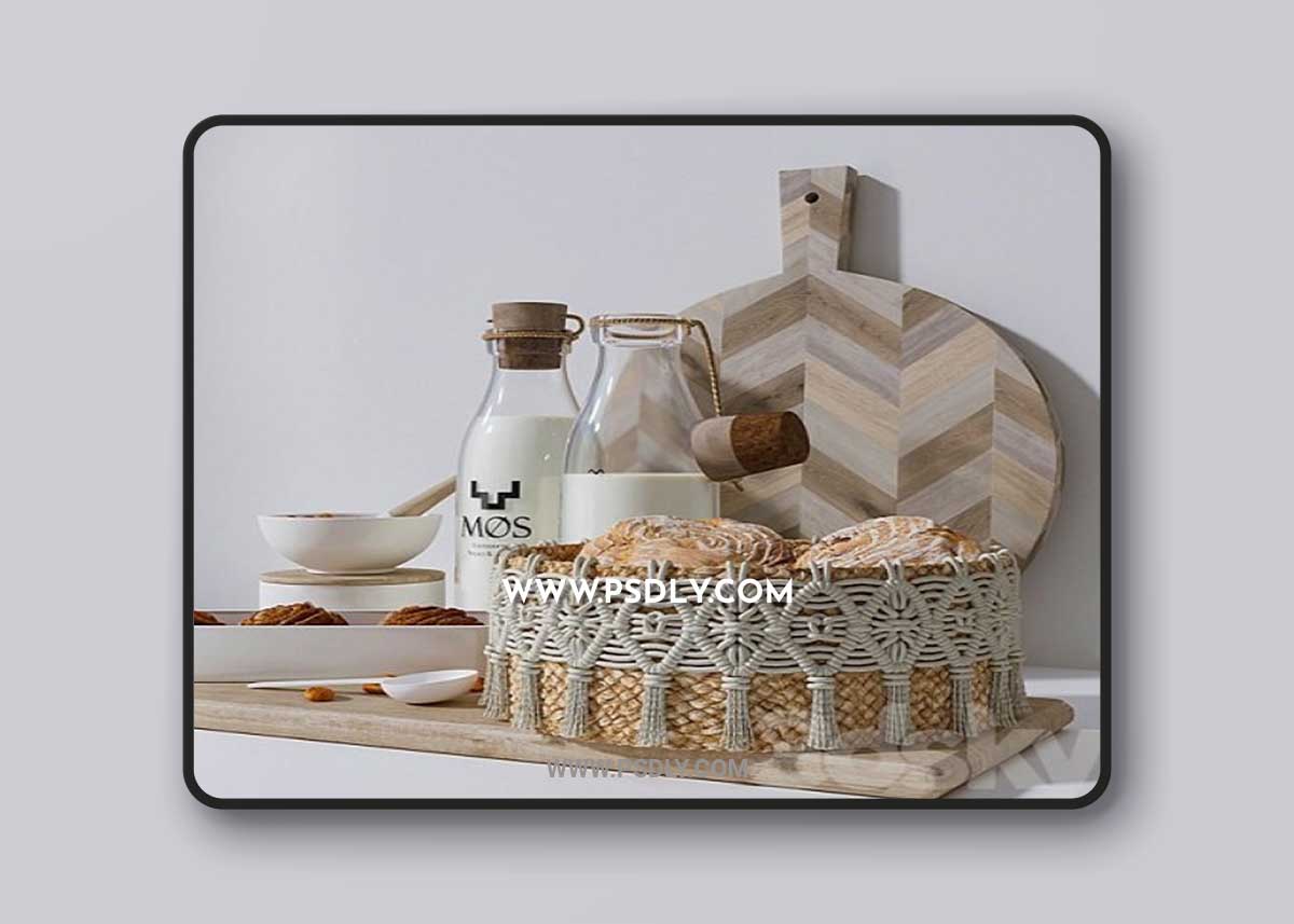 Set - Milk and homemade cakes 3D Model