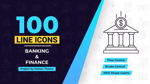 Videohive 100 Banking & Finance Line Icons 38628965