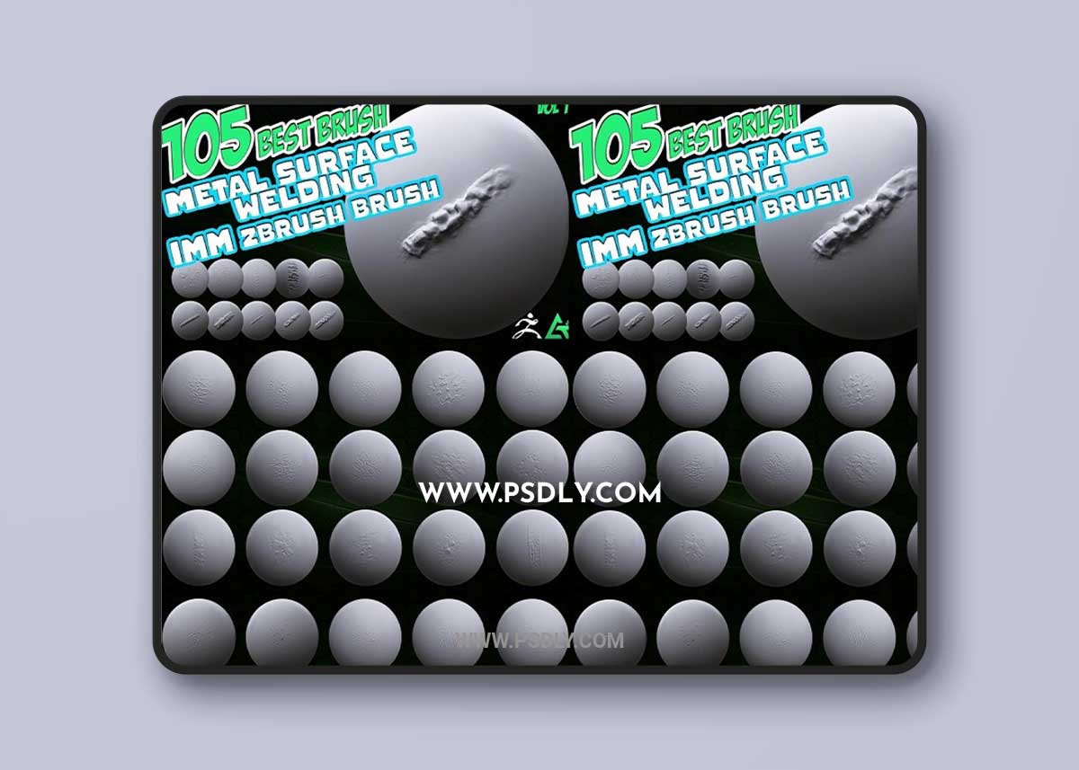 ArtStation - 105 Zbrush Brush Mega Pack - Metal , Welding , Scratches , Damage IMM Brush