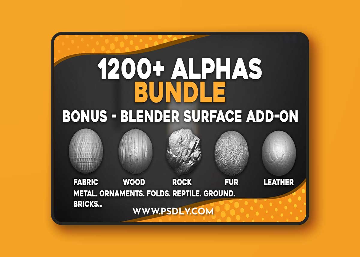 Artstation – 1200+ Alphas Bundle for ZBrush, Blender. Surface Add-on for Blender