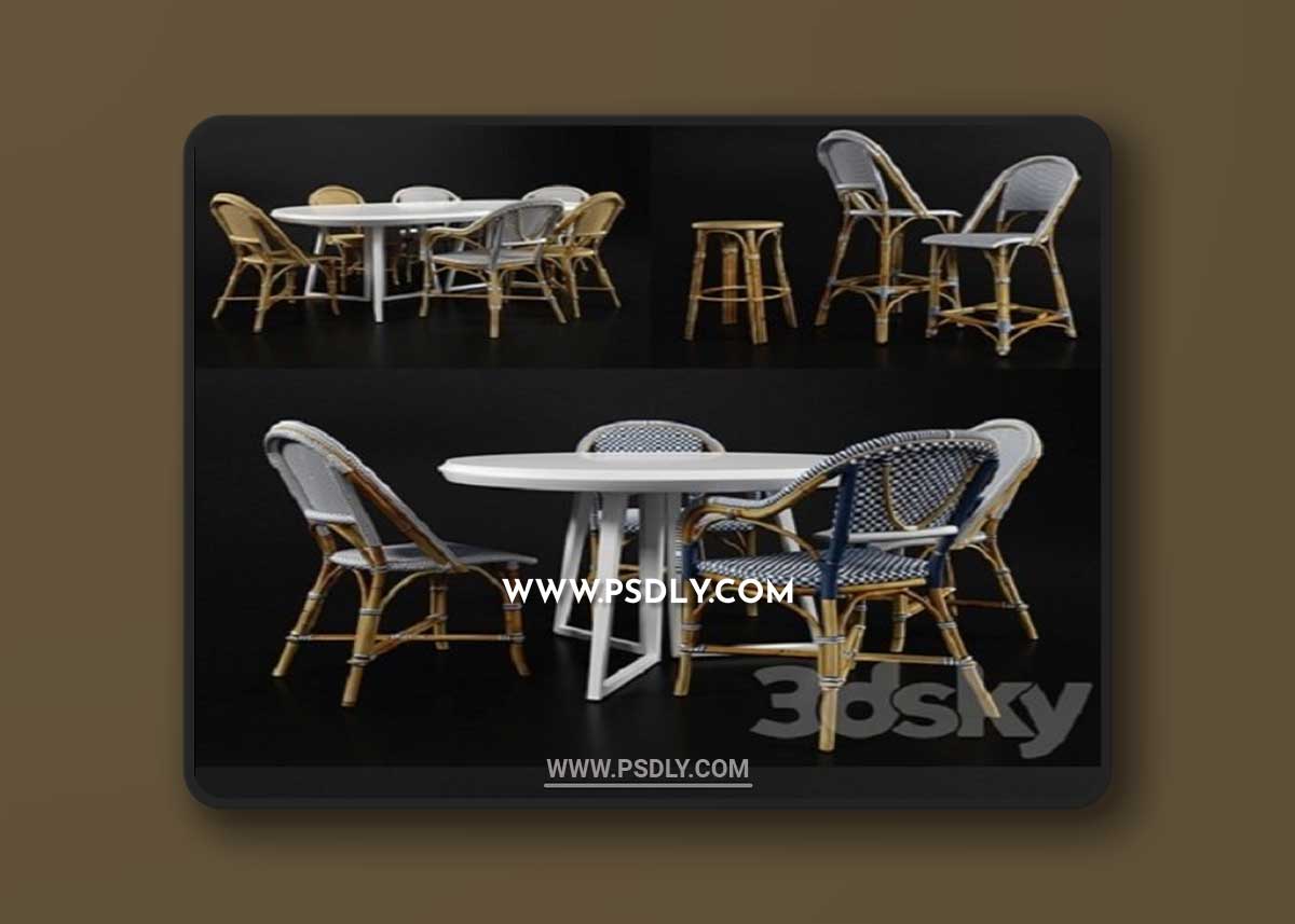 Bar, counter, dinning chair and tables 3D Model