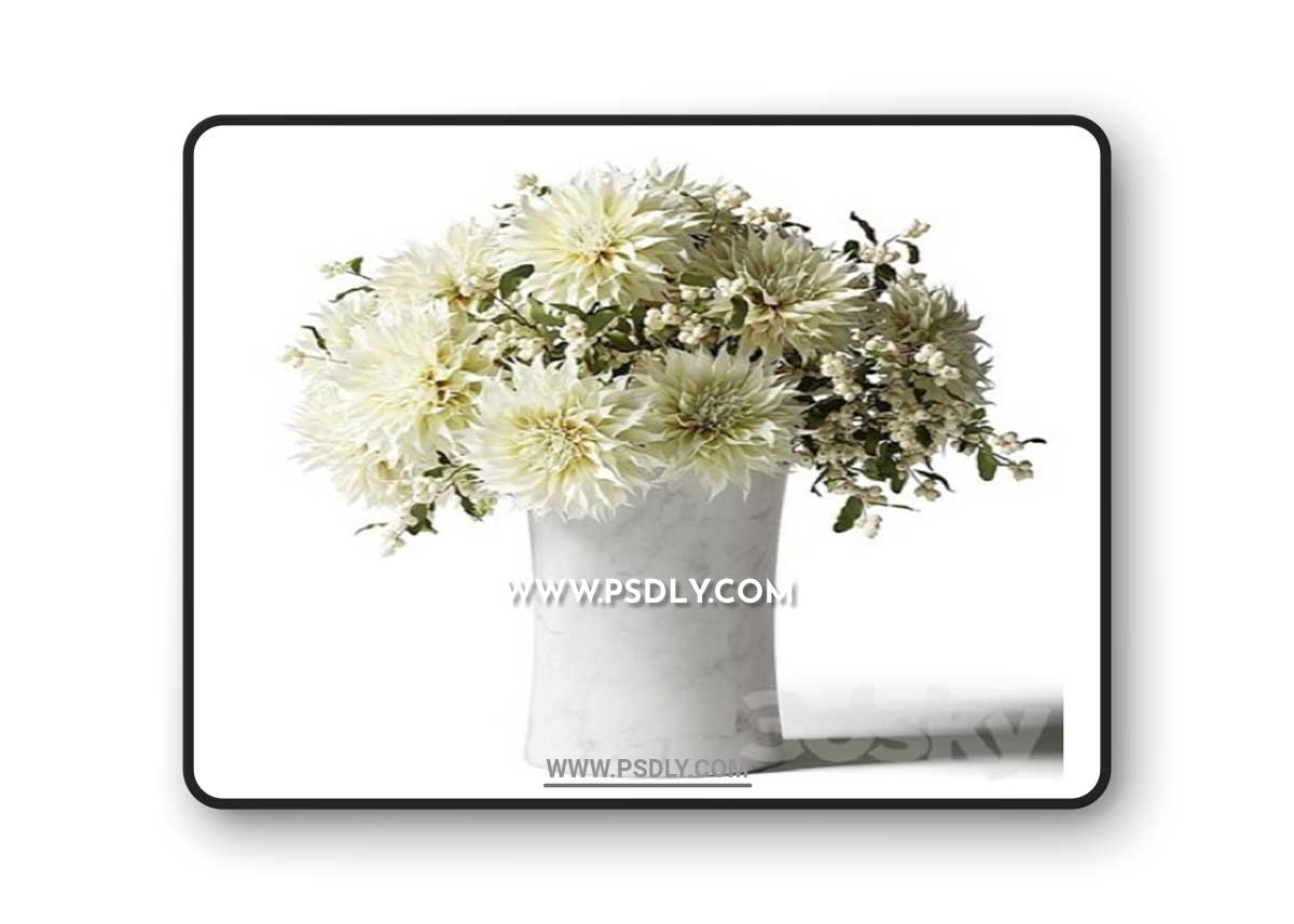 Bouquet of white chrysanthemums with snowberry twigs