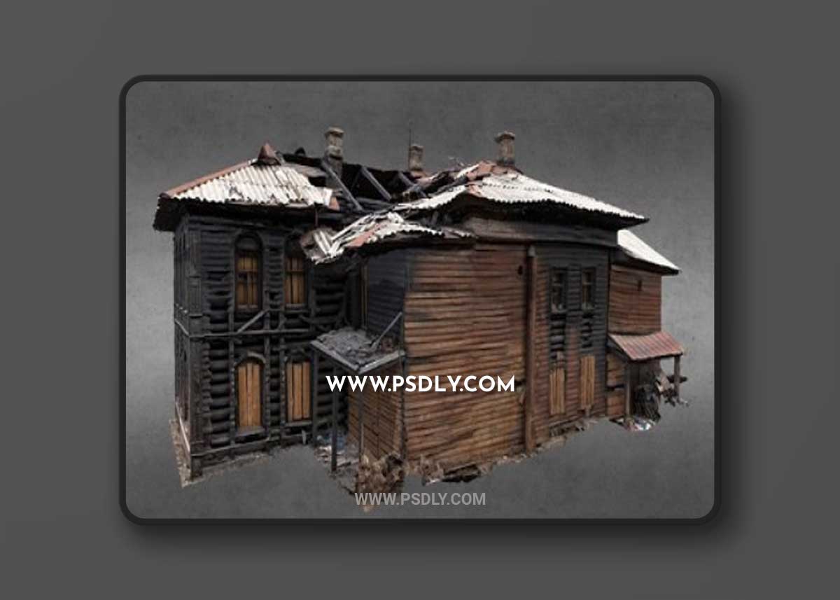 Burned wooden building for reconstruction 3D Model