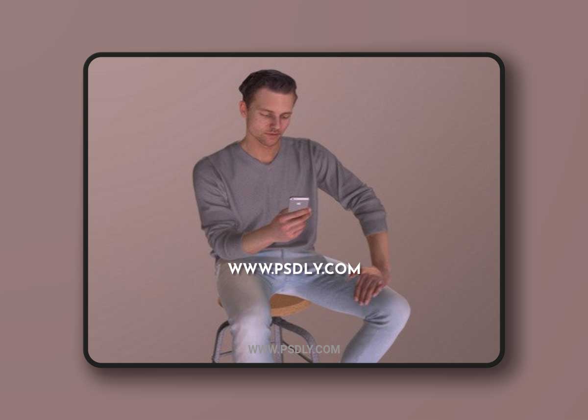 Casual Sitting Man Vince Texting Phone 3D Model
