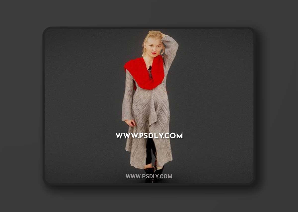 Girl in Knit Grey Dress and Red Scarf Scan 3D Model
